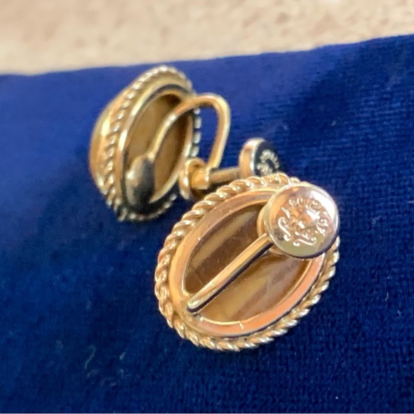 Vintage D’or 1/20 12k Gold Filled Tigers Eye Scarab Earrings - Picture 4 of 4